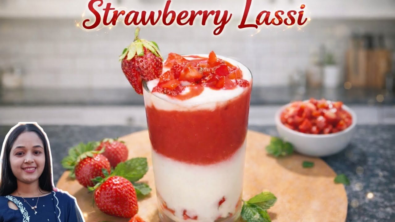 Refreshing strawberry lassi in just 10 minutes #viral #youtube #viralvideo #cooking #strawbarrylassi