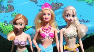 Frozen MERMAIDS Color Changing Barbie Doll Elsa Mermaid & Anna Ariel Outfit DisneyCarToys