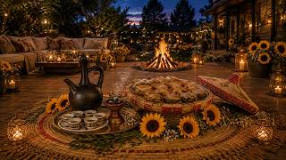 LIVE 4K Ethiopian Coffee Ambience ☕ Cozy Backyard Fire & Sunflowers | Relax, Study & Sleep