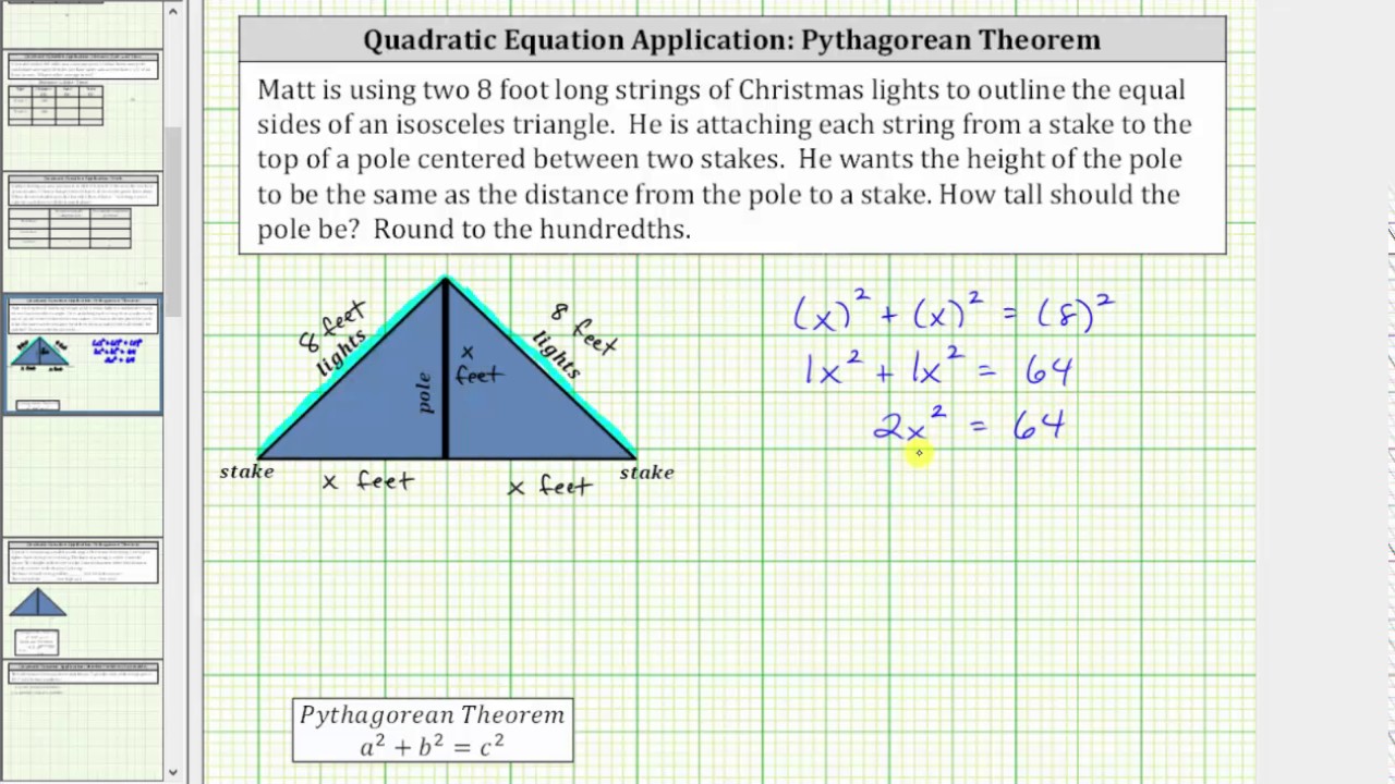 Quadratic App: Find the Height of an Isosceles Triangle (Square Roots)