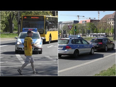 (Yelp) Fußgänger ignoriert, und PKW blockiert Polizei an GRÜNER Ampel - Fußball SGD vs. 1. FC Köln