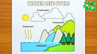 Water Cycle Drawing Step by Step | How to Draw Water Cycle Diagram