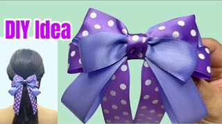 How to Make Aesthetic Polka Dot Hair Bow 🎀 | Easy Cute Long Tail Ribbon Bow DIY