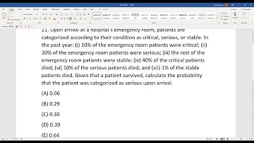 Actuarial SOA Exam P Sample Question 20 (previously 21) Solution