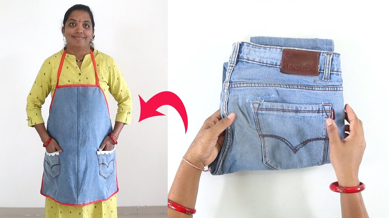 Kitchen Apron Cutting & Stitching Tutorial from Old Jeans l Sonali's Creations