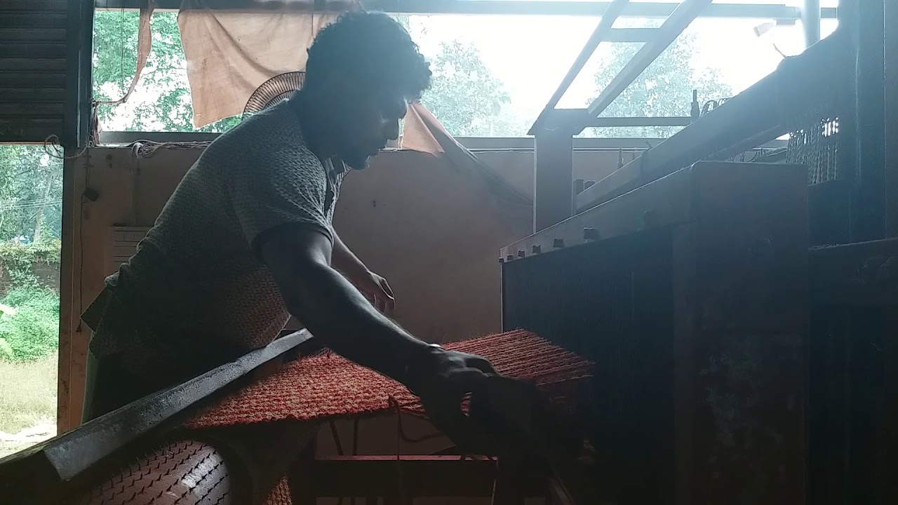Weaving a 2 shaft mat  Denver Coir Processing Unit  Near Hotel Camelot Pathirappally ALLEPPEY