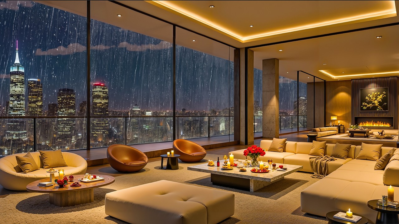 Elegant Rainy Penthouse Jazz | Soft Piano Jazz and Cozy Luxury Ambience for Deep Sleep