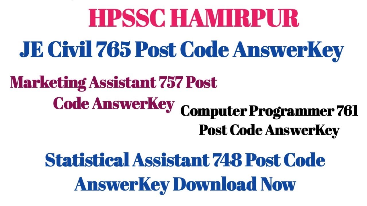 HPSSC Hamirpur 4 Post Code AnswerKey JE Civil Computer Programmer Marketing Statistical Assistant