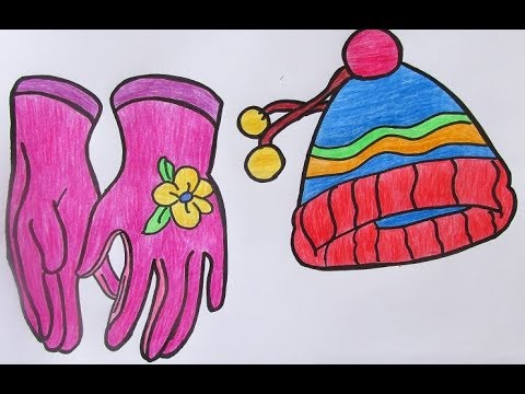 how to draw gloves and winter hat/ coloring pages for kids