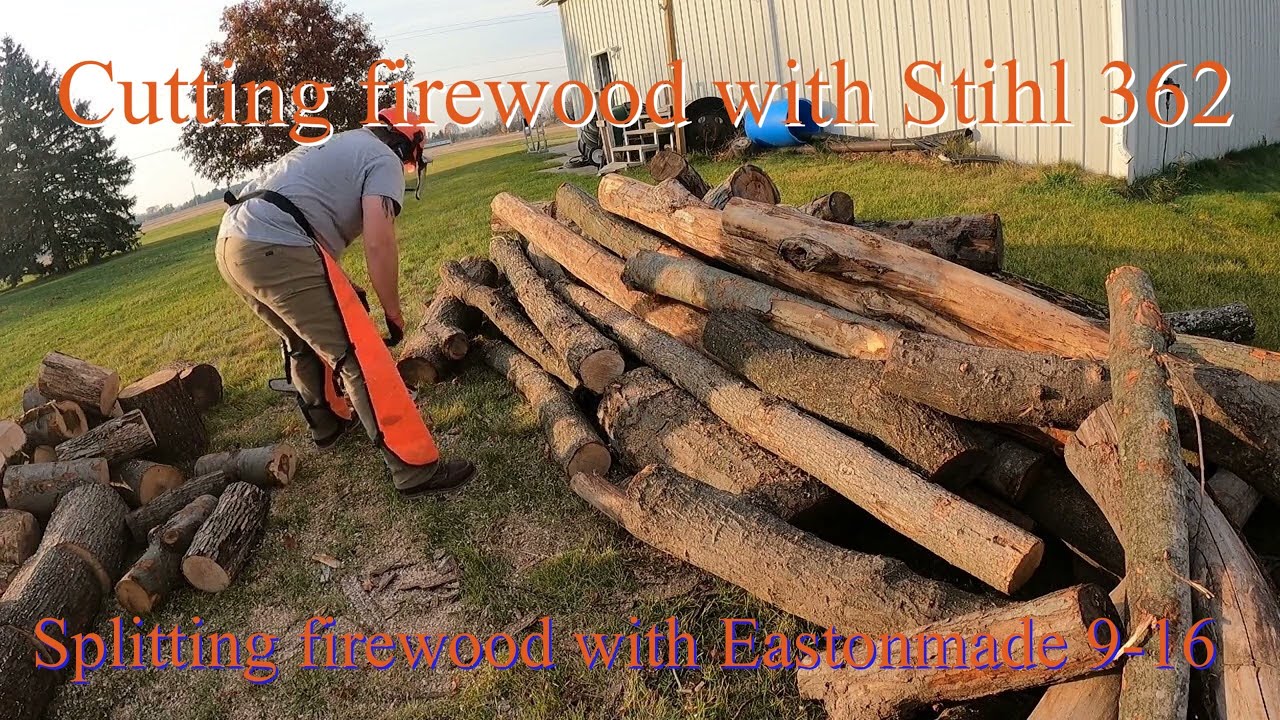 Cutting and splitting firewood - YouTube