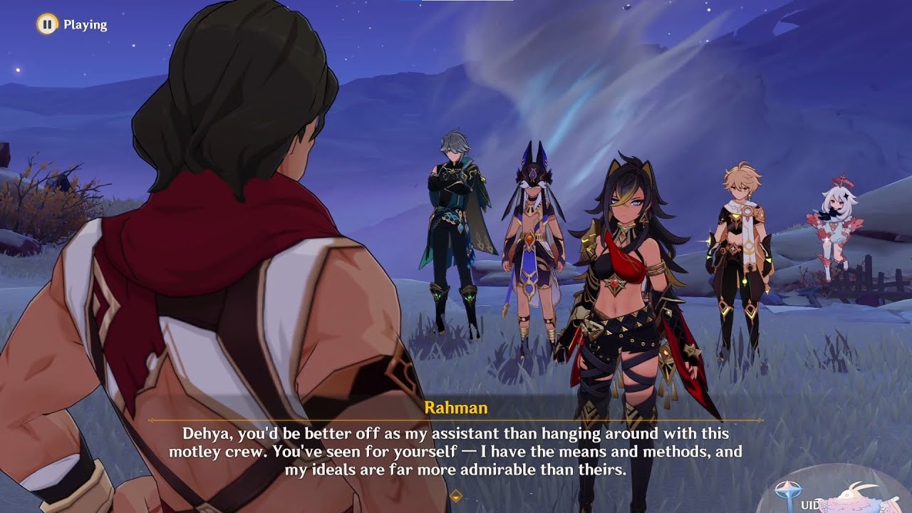 The Traveler and the others witness Dehya talking with the Eremites