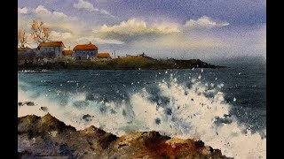 How to paint sea in watercolor painting demo by javid tabatabaei