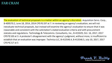 Bid protests: The evaluation of technical proposals is a matter within an agency’s discretion