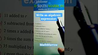 How to write given expressions as algebraic expressions #MathMarrow #algebra #convert