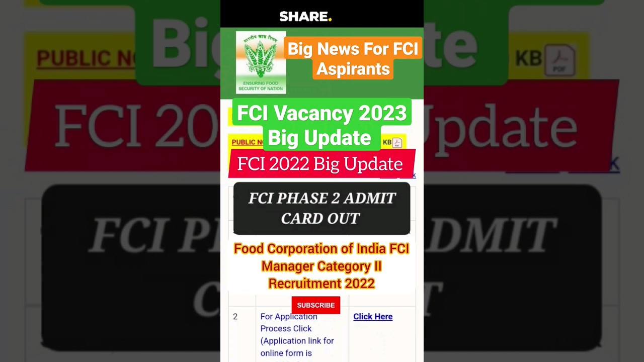 FCI Phase 2 Admit Card Out 