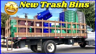 Bin Truck Replacing Broken Bins | Burrtec Delivery Bin Truck