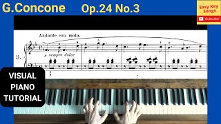 G.Concone Etude No.3 Op.24 from 25 Melodic Studies. Easy and Progressive. Piano Tutorial