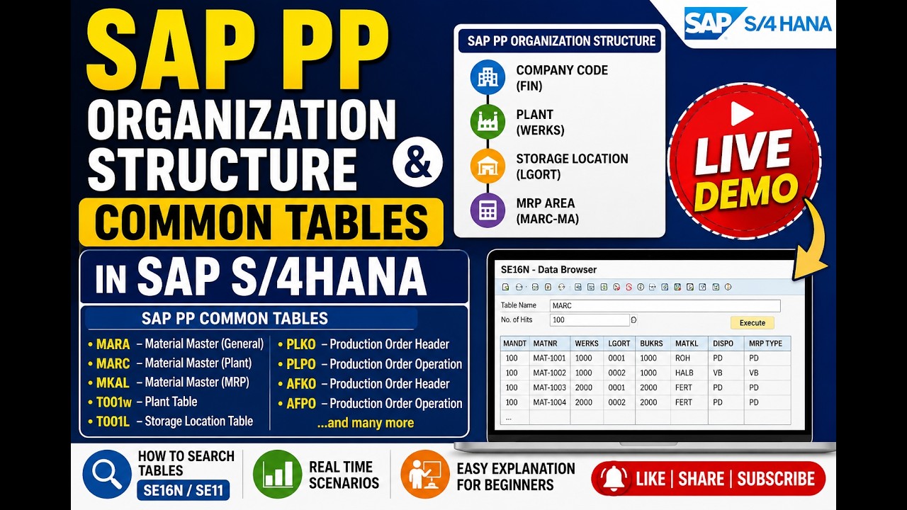 SAP PP Organization Structure & Common Tables in SAP S/4HANA | Live ...