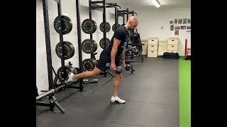 Rear foot elevated split squat with 45 degree hip hinge