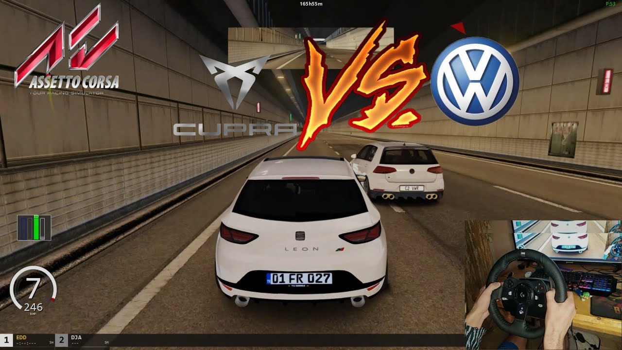 Watch the ULTIMATE Race: Assetto Corsa Golf 7r vs SEAT Leon Cupra with Logitech G920