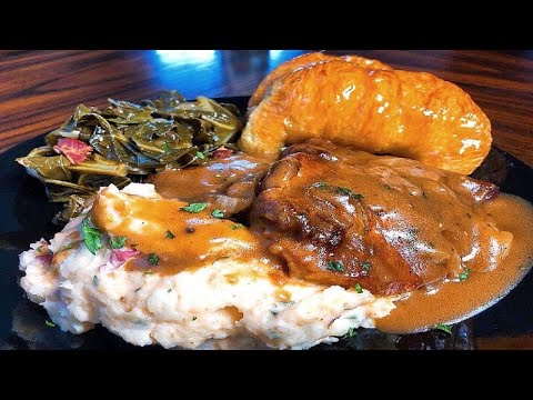 easy-soul-food-recipes!-smothered-pork-chops,-bacon-braised-greens,-parmesan-garlic-potatoes-(2019)