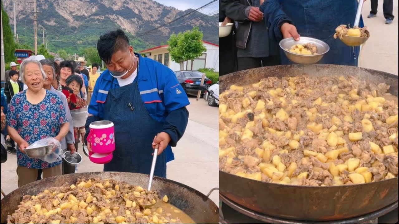 👍Cook 300 pounds👏of potato and chicken 👍for rural elders🙏💓