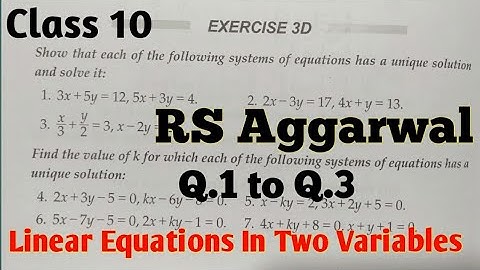 ✔Class 10 Exercise 3D | RS Aggarwal Solutions | Q.1 to Q.3 | Linear Equations in Two Variables