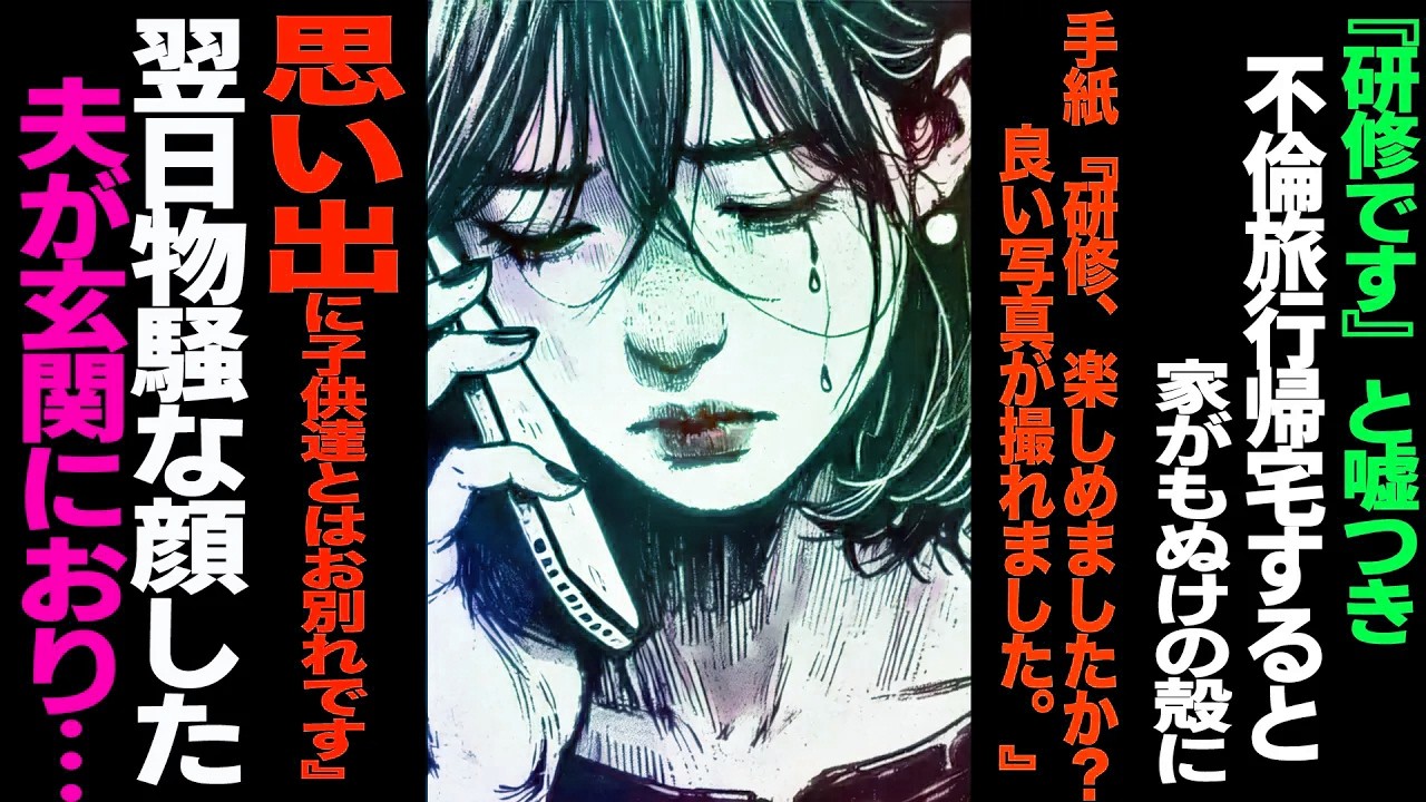 【漫画】『研修です』と嘘つきと不倫温泉→帰宅すると家がもぬけの殻に→テーブルの手紙『研修、楽しめましたか？写真も撮れましたね。思い出に子供達とはお別れです。』→翌日物騒な顔した夫が玄関におり...