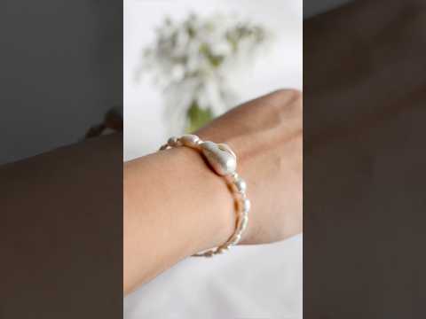 Браслет натуральні Барокові+Річкові Перли фур-ра гіп-ний сплав колір срібло d-12-3мм+- L-18-23см, видео 1