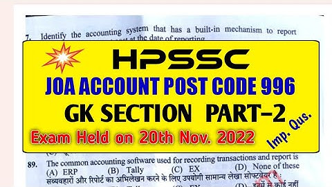 HPSSC JOA ACCOUNT POST CODE 996 GK SECTION PART 2 ANSWER KEY HP TET 2022 PREPARATION