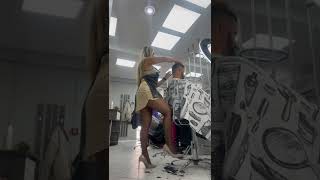 Two Hot Barberettes Giving Haircut