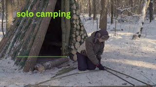     Solo Winter Camping ❄️ DIY Snow Shelter + Fire + Night Survival#solocamping #snowcamping 