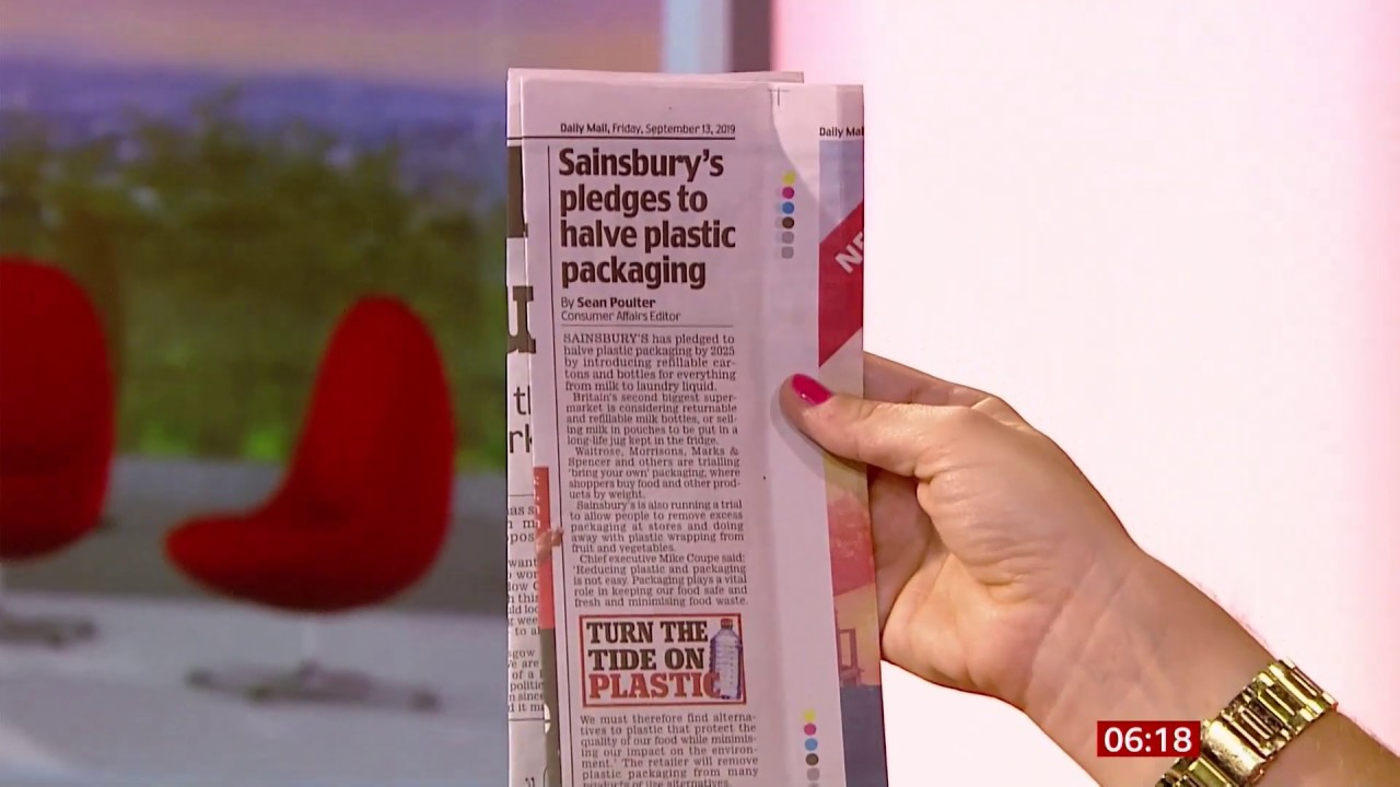 Sainsbury's plans to halve plastic by 2025 woes (UK) - BBC News - 13th September 2019