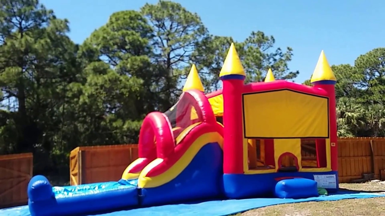 Deliver two bounce house combos and a castle bounce house
