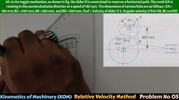 Relative Velocity Method/Problem No 05/Velocity in Mechanism/KOM (Kinematics of Machinery)/TOM