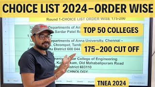 Choice List order wise-Cut off 175-200| Top 50 colleges-TNEA 2024