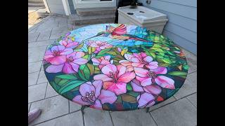 Hummingbird fitted tablecloth -outside (or in). Waterproof! YEYE JUICE Round Fitted Tablecloth with