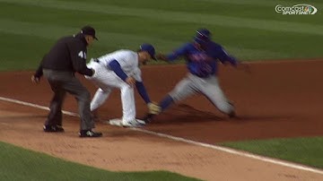 NYM@CHC: Coghlan throws out Granderson at third base