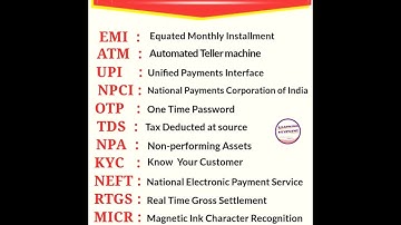 important Banking Financial Bank related Full Form NPA RTGS OTP TDS