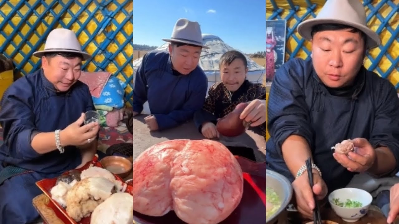 Монгольский Бату приглашает вас попробовать местные деликатесы: фаршированное мясо и курдючный жир!