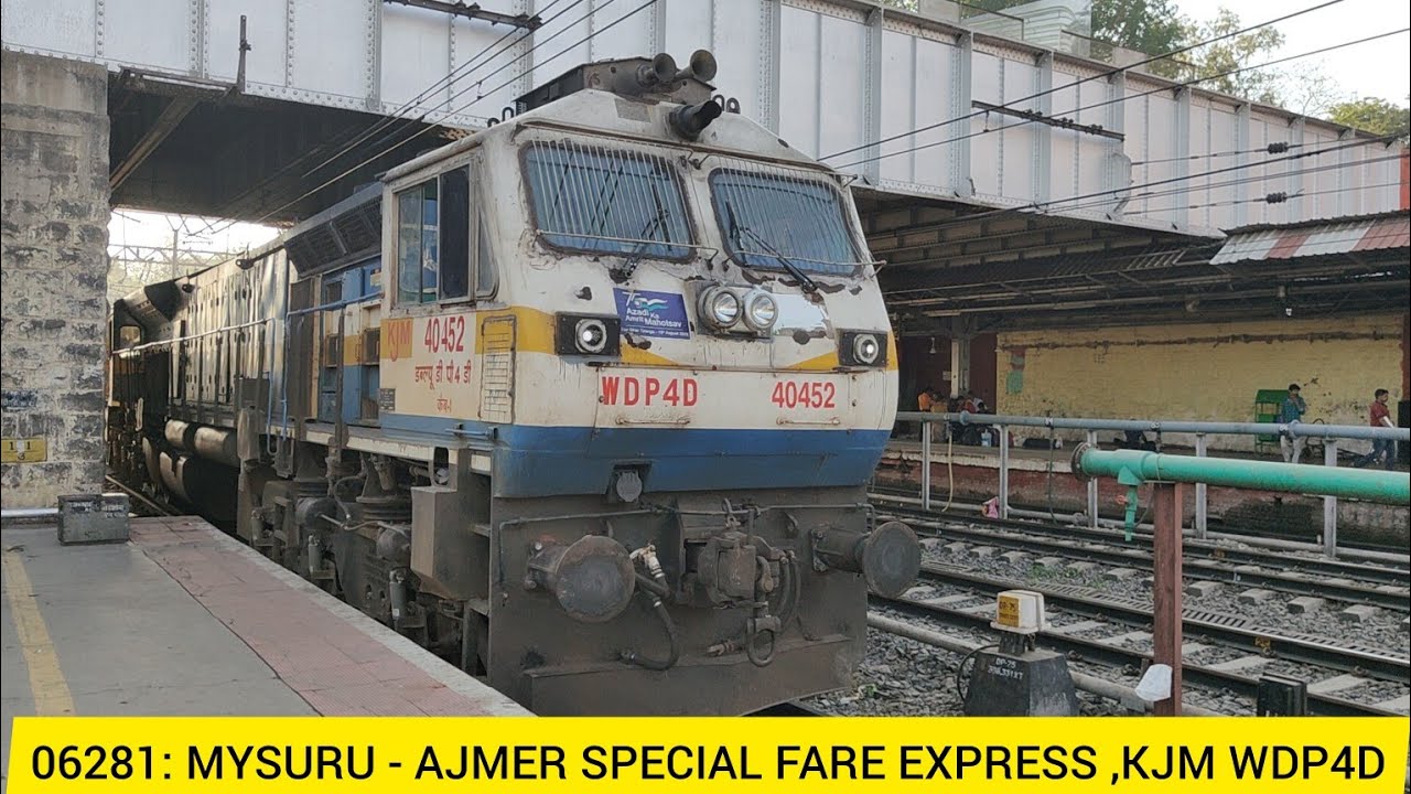 1st Run Of 06281: Mysuru - Ajmer Special Fare Express Arriving Pune Junction With KJM WDP4D