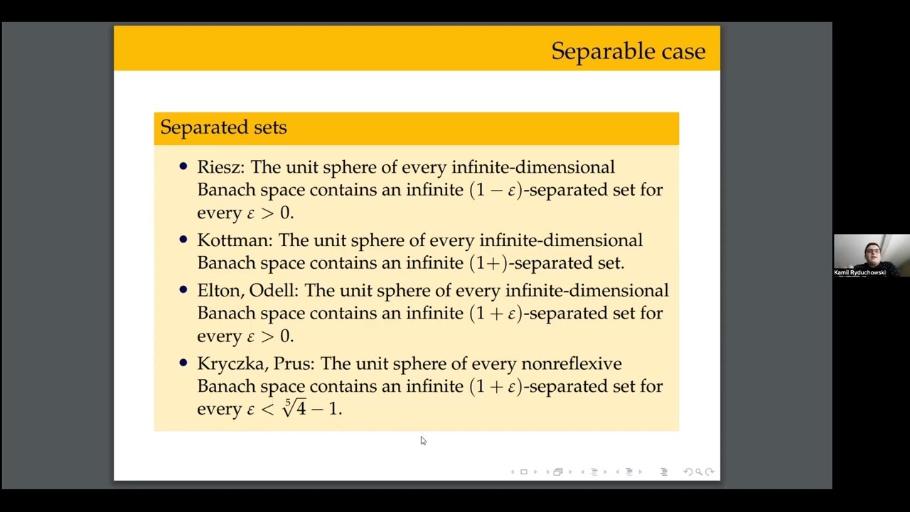 #79: Kamil Ryduchowski- Equilateral and separated sets in some nonseparable Banach spaces