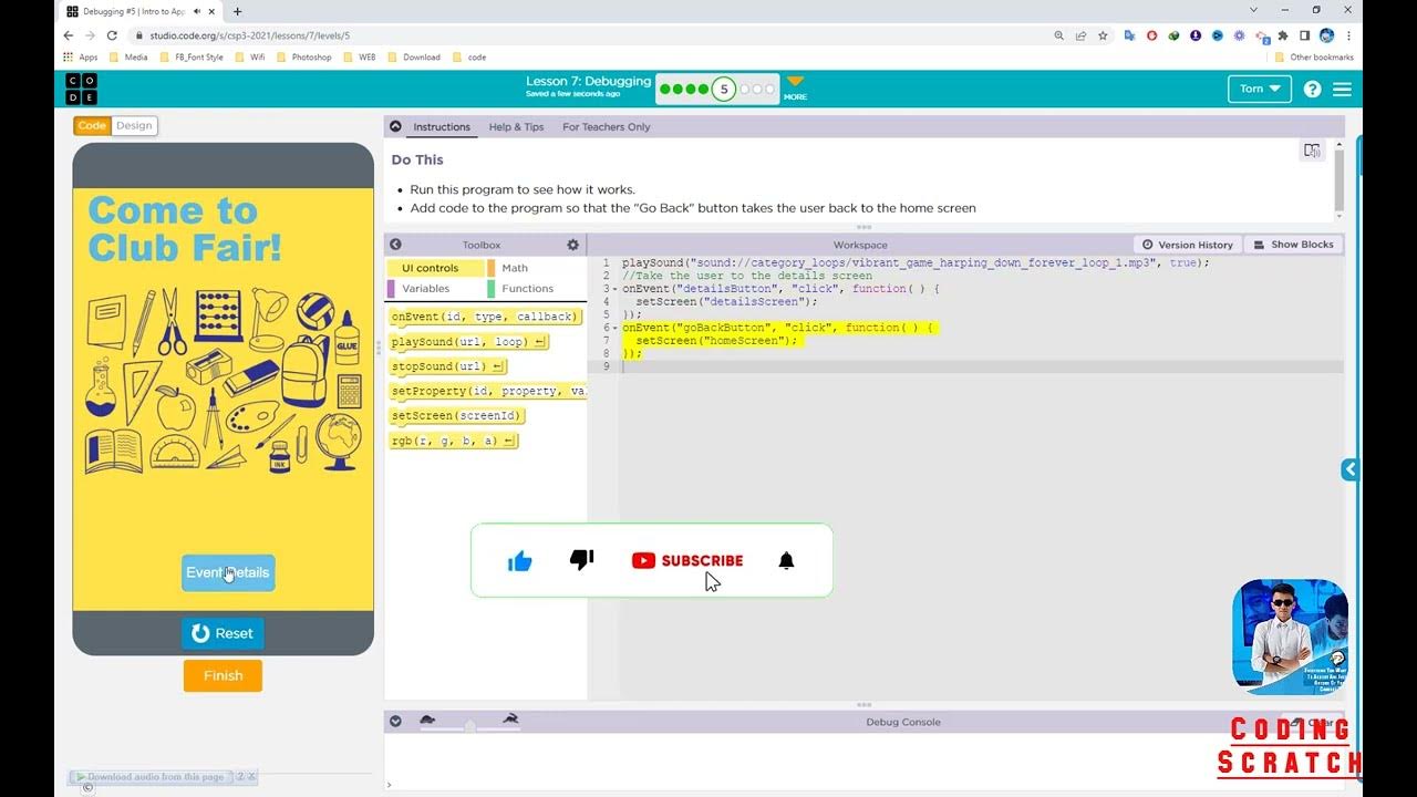 Code org Lesson 7 Debugging Unit 3 Intro To App Desing - YouTube