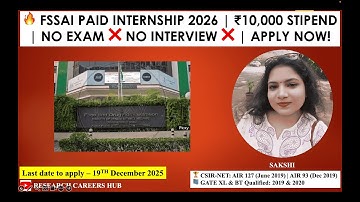 🔥 FSSAI PAID INTERNSHIP 2026 | ₹10,000 Stipend | No Exam, No Interview | Apply Online Now! #delhi