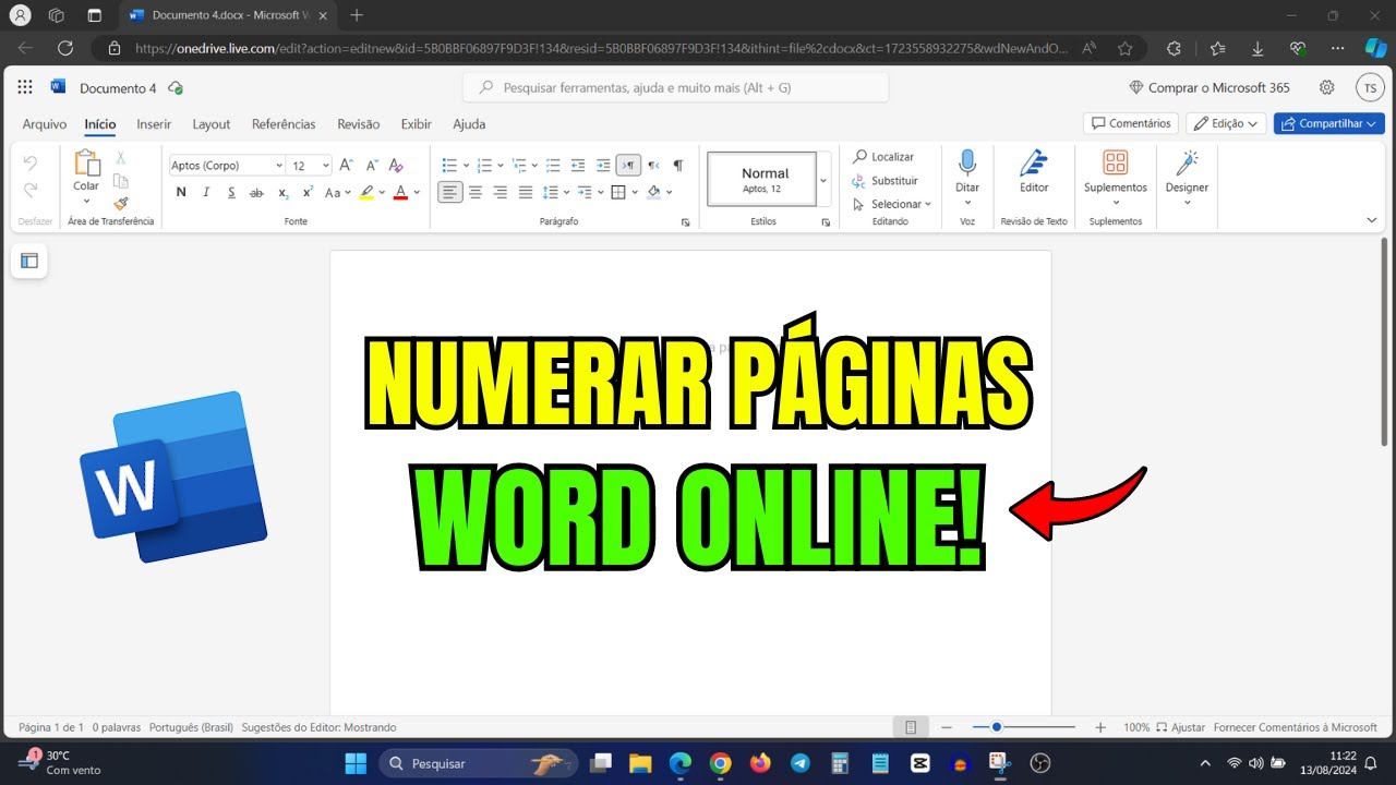 COMO COLOCAR NUMERO DE PÁGINAS NO WORD ONLINE - YouTube
