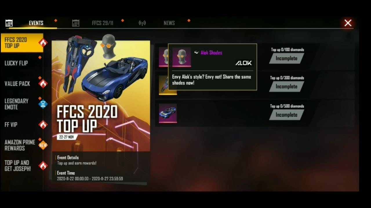 Free Fire Top event today | top up full details |