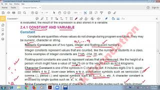 Ch#2, Programming in C, Constant and Variable