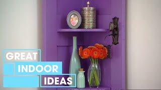 Tara takes two old doors and places them together, creating a feature background for the actual shelves. It