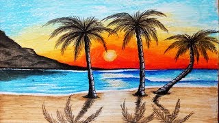 sunset draw oil easy paint pastels scenery step