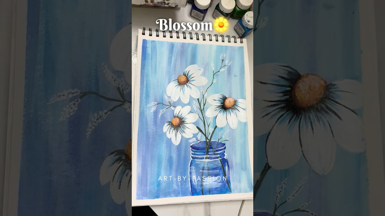 Dreamy Daisy Painting in a Blue Jar 🎨💙 | Aesthetic Art Shorts | Art Inspiration #shorts
